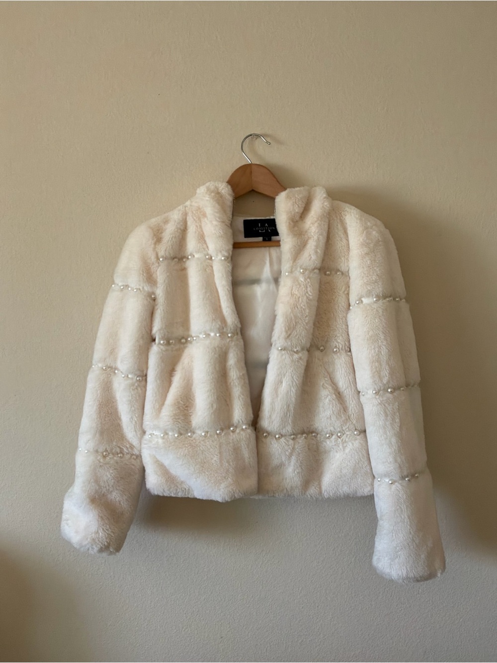 Coalition LA Faux Fur Pearl-Embellished Hooded Jacket | NWOT